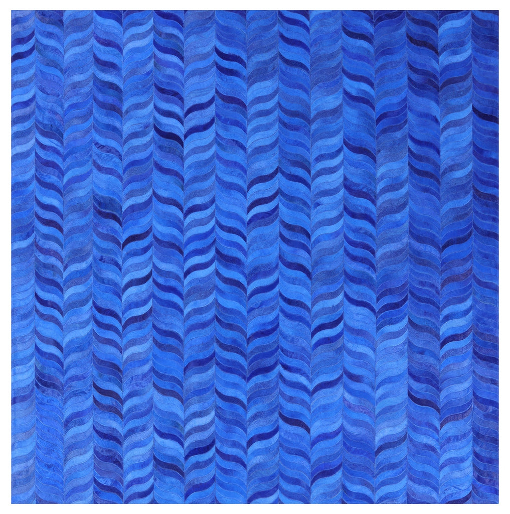 Blue Square Patchwork Natural Cowhide Rug - 8' 0" x 8' 0"