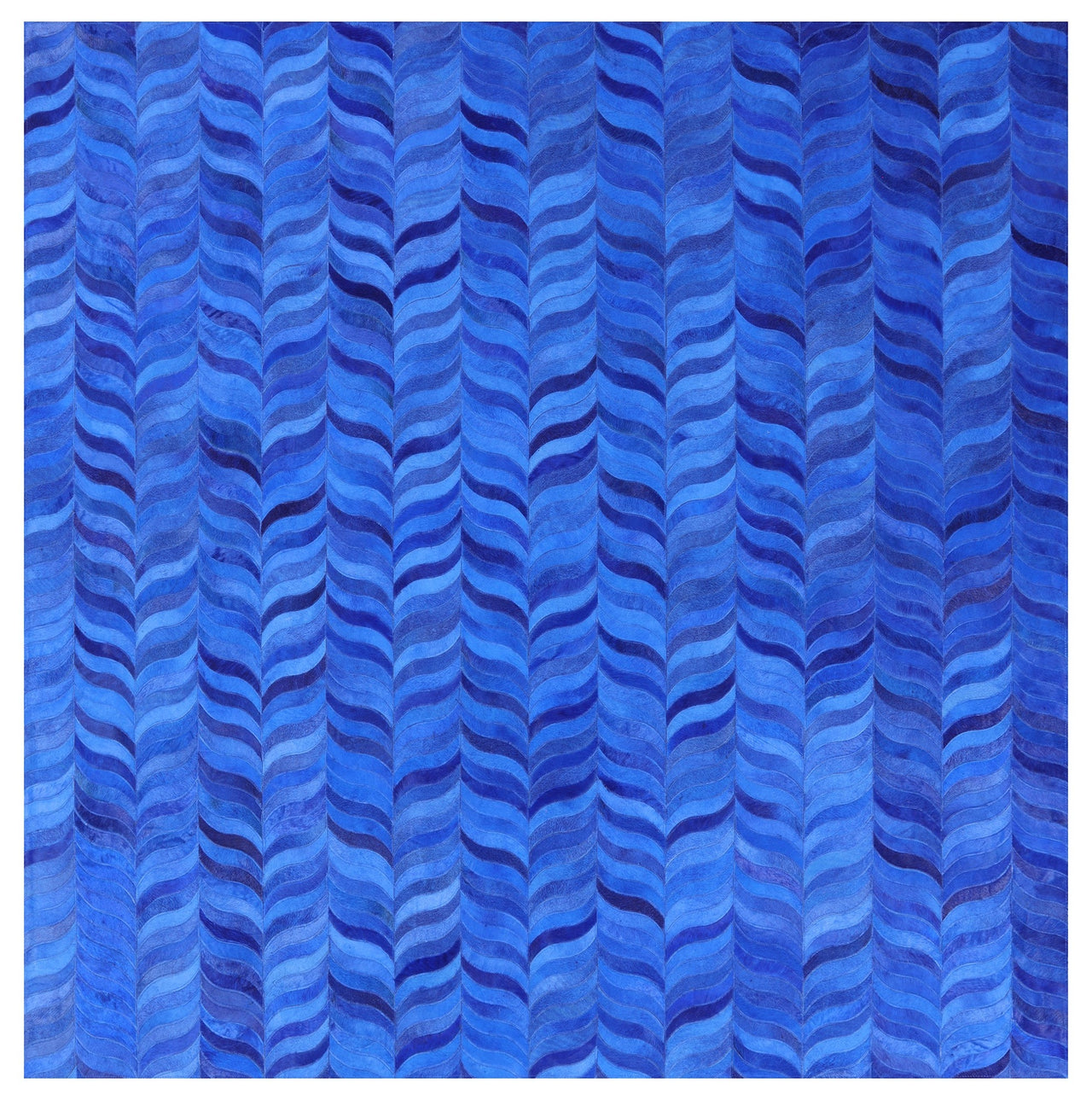 Blue Square Patchwork Cowhide Rug - 8' 0" x 8' 0"