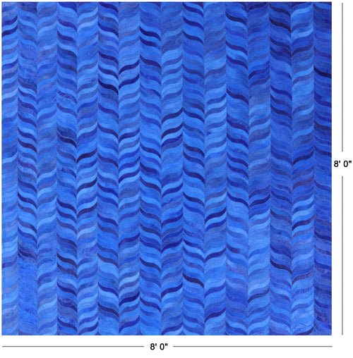 Blue Square Patchwork Natural Cowhide Rug - 8' 0