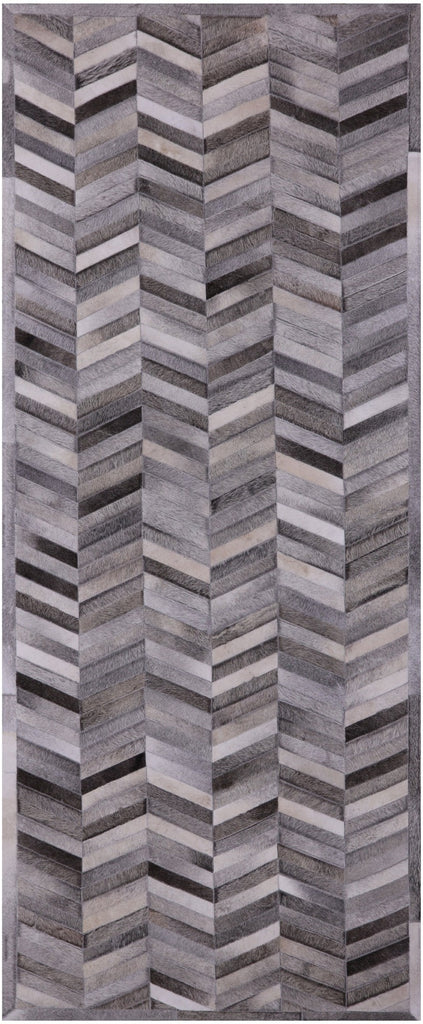 Grey Patchwork Natural Cowhide Runner Area Rug - 4' 0" x 10' 0"