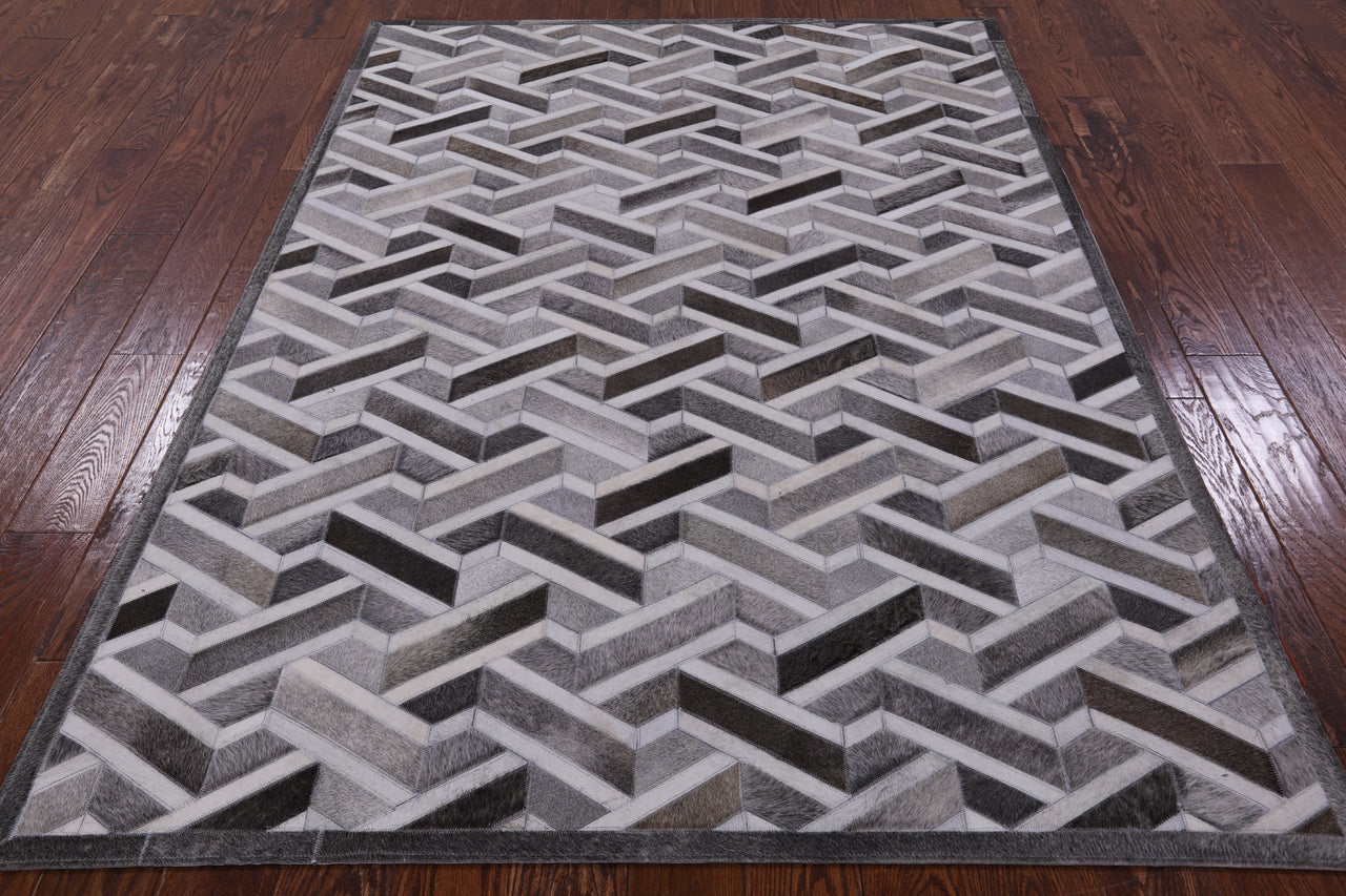 Grey Patchwork Cowhide Rug - 5' 0" x  7' 0"