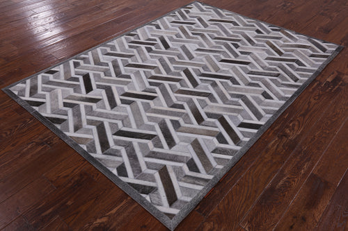 Grey Patchwork Natural Cowhide Rug - 5' 0