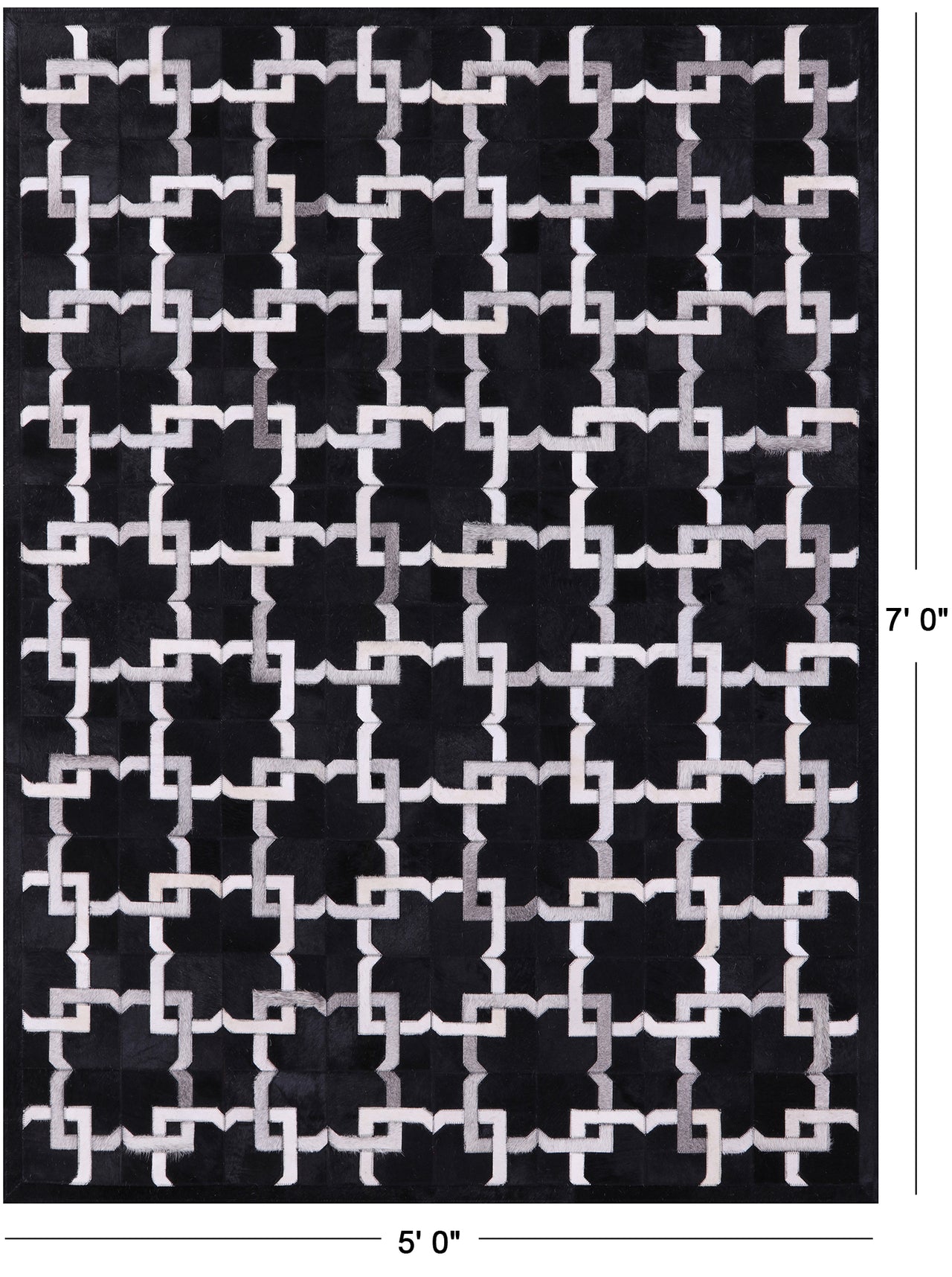 Black Patchwork Natural Cowhide Rug - 5' 0" x 7' 0"