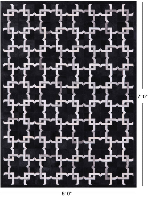 Black Patchwork Natural Cowhide Rug - 5' 0