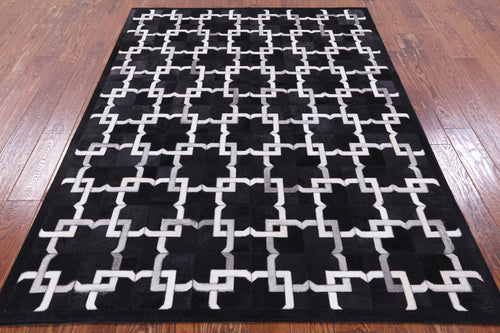 Black Patchwork Natural Cowhide Rug - 5' 0