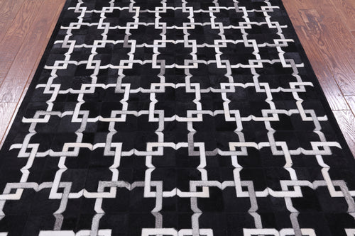 Black Patchwork Natural Cowhide Rug - 5' 0