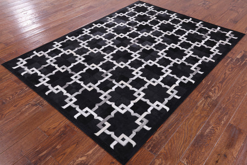 Black Patchwork Natural Cowhide Rug - 5' 0