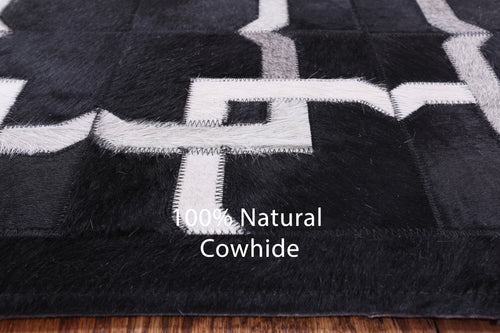 Black Patchwork Natural Cowhide Rug - 5' 0