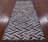 Thumbnail for Grey Patchwork Cowhide Runner Rug - 4' 0