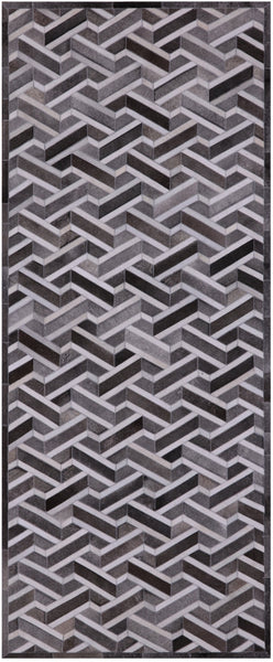 Grey Patchwork Cowhide Runner Rug - 4' 0" x 10' 0"