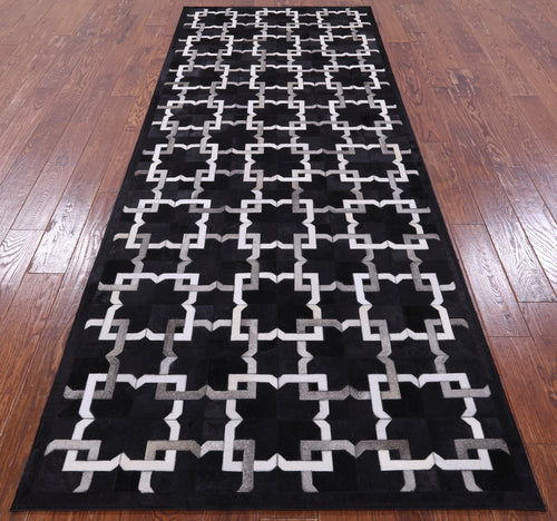 Black Patchwork Natural Cowhide Runner Rug - 4' 0