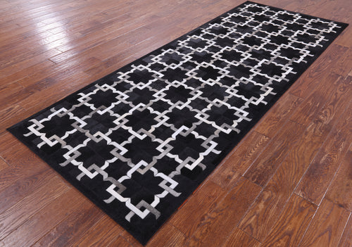 Black Patchwork Natural Cowhide Runner Rug - 4' 0