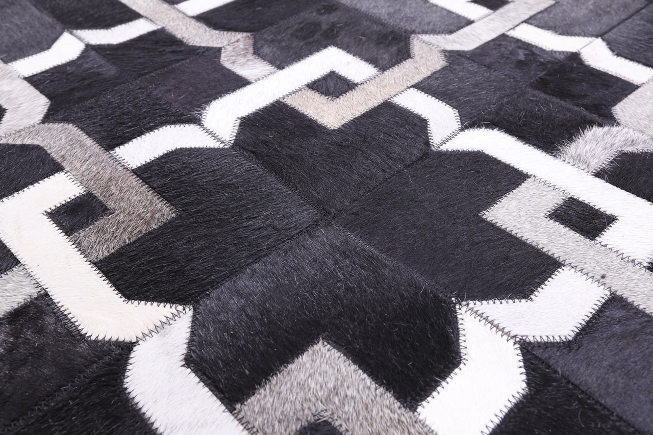 Black Patchwork Cowhide Runner Rug - 4' 0" x 10' 0"