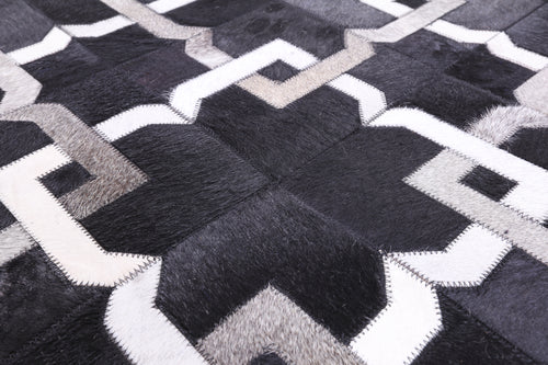 Black Patchwork Natural Cowhide Runner Rug - 4' 0