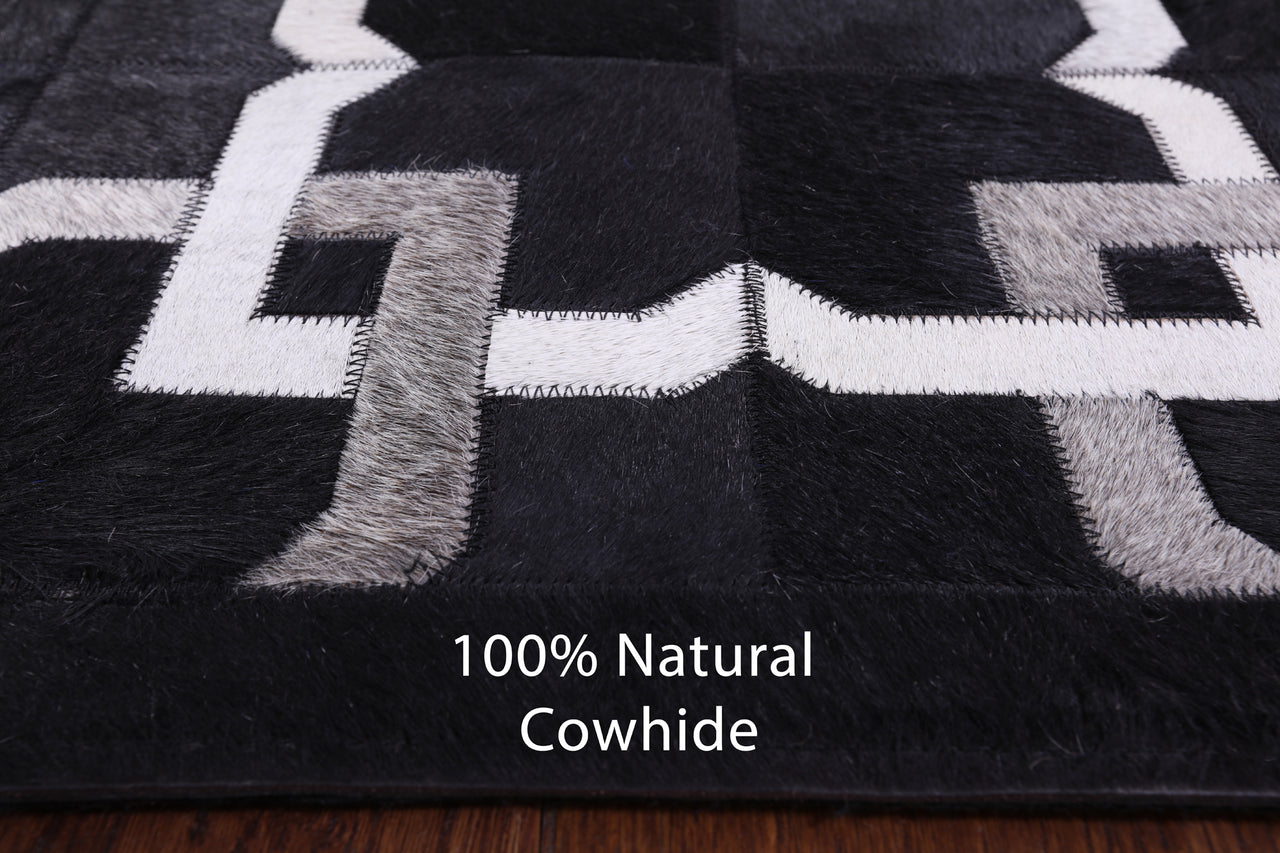 Black Patchwork Cowhide Runner Rug - 4' 0" x 10' 0"