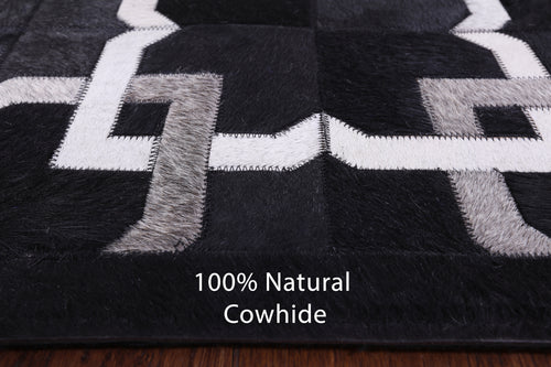Black Patchwork Natural Cowhide Runner Rug - 4' 0