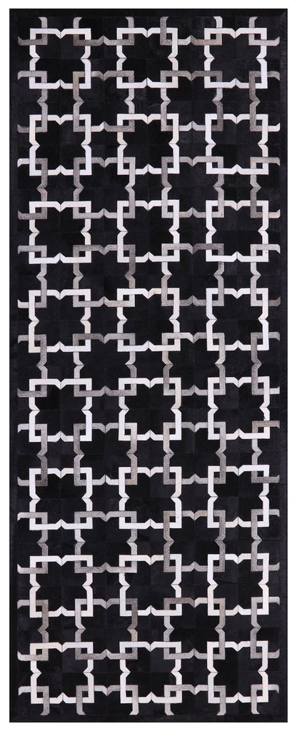 Black Patchwork Natural Cowhide Runner Rug - 4' 0" x 10' 0"
