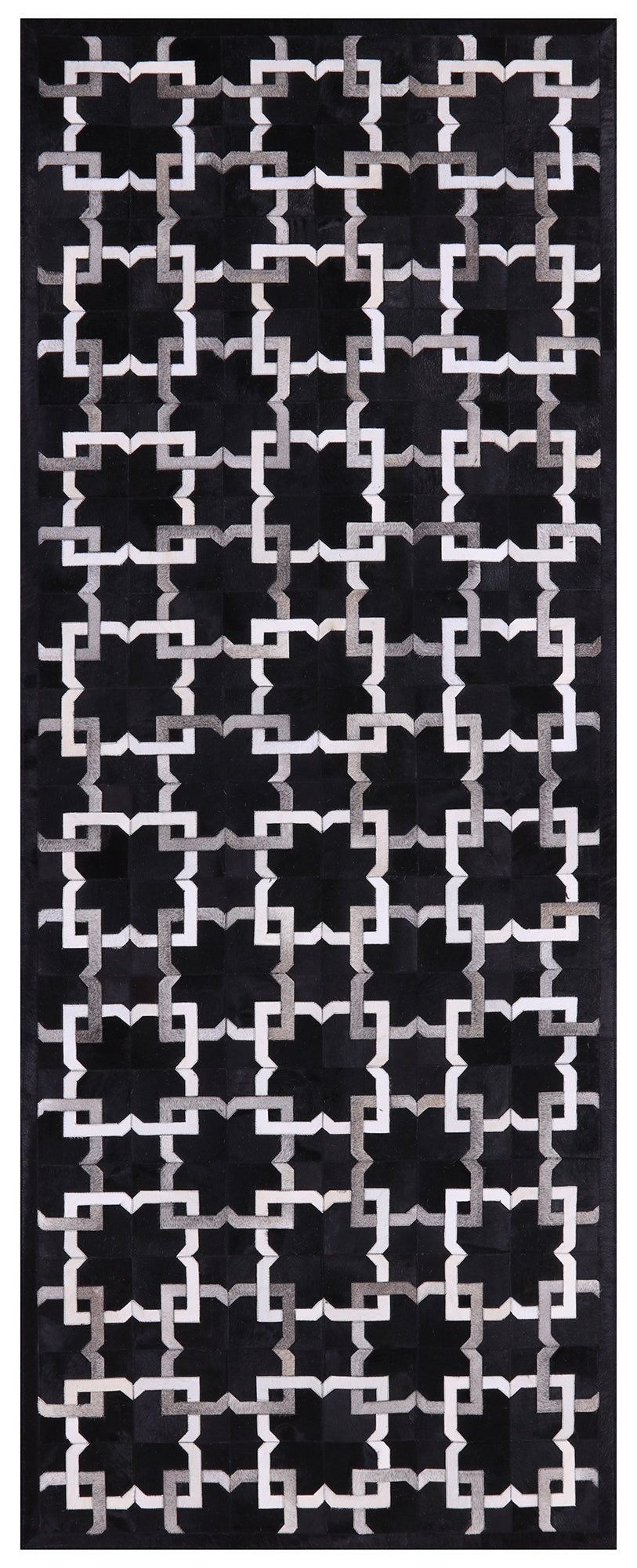 Black Patchwork Cowhide Runner Rug - 4' 0" x 10' 0"