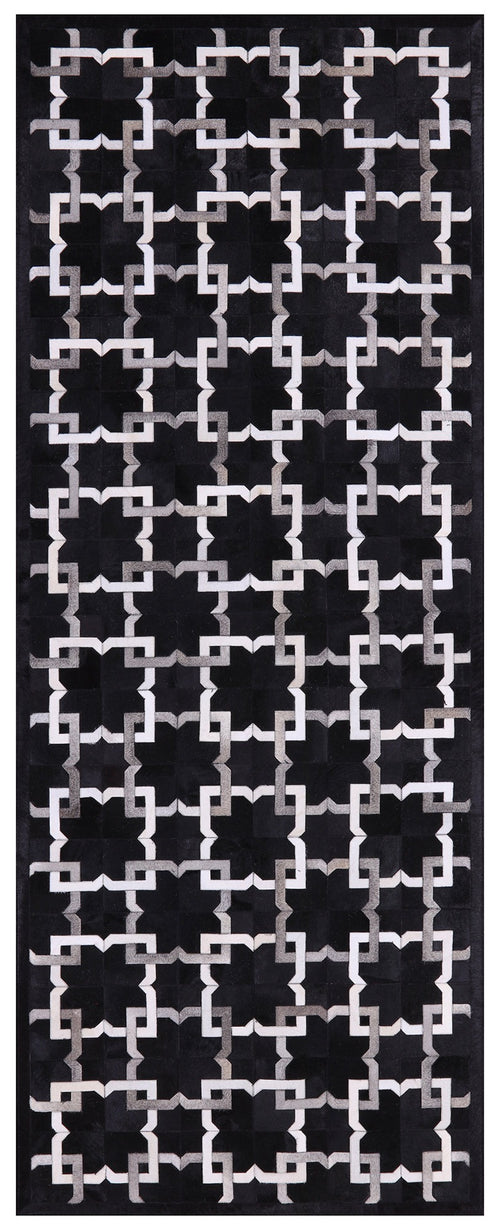 Black Patchwork Natural Cowhide Runner Rug - 4' 0