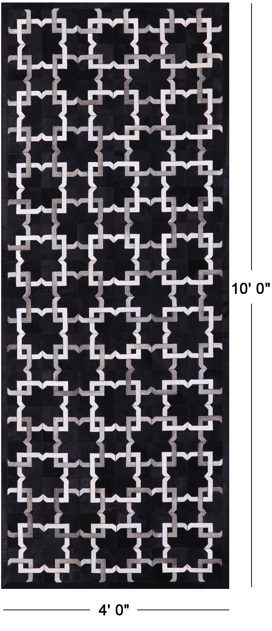 Black Patchwork Natural Cowhide Runner Rug - 4' 0" x 10' 0"