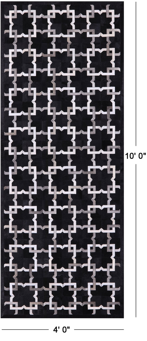 Black Patchwork Natural Cowhide Runner Rug - 4' 0