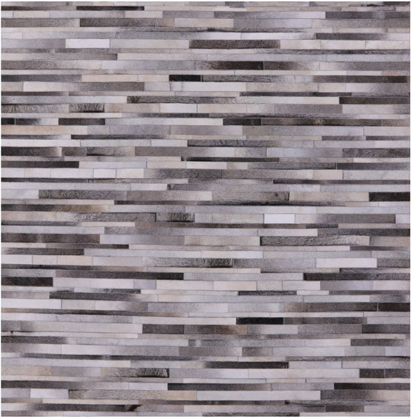 Grey Square Patchwork Cowhide Rug - 7' 0" x 7' 0"