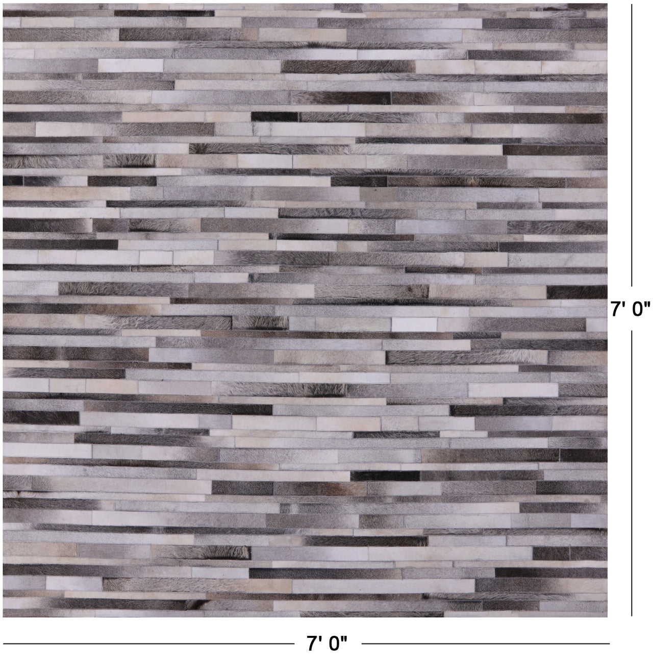 Grey Square Patchwork Natural Cowhide Rug - 7' 0" x 7' 0"