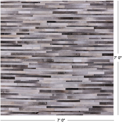 Grey Square Patchwork Natural Cowhide Rug - 7' 0