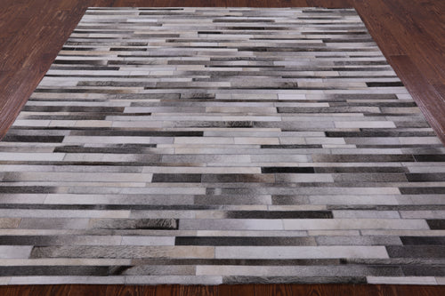 Grey Square Patchwork Natural Cowhide Rug - 7' 0