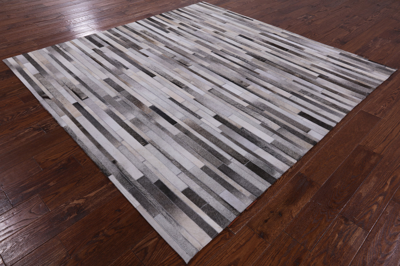 Grey Square Patchwork Cowhide Rug - 7' 0" x 7' 0"