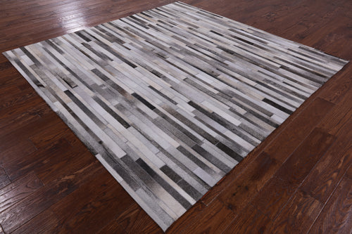 Grey Square Patchwork Natural Cowhide Rug - 7' 0