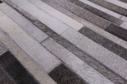 Grey Square Patchwork Natural Cowhide Rug - 7' 0
