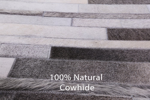 Grey Square Patchwork Natural Cowhide Rug - 7' 0