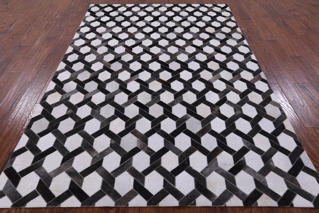 Grey & White Patchwork Cowhide Rug - 6' 0" x 9' 0"