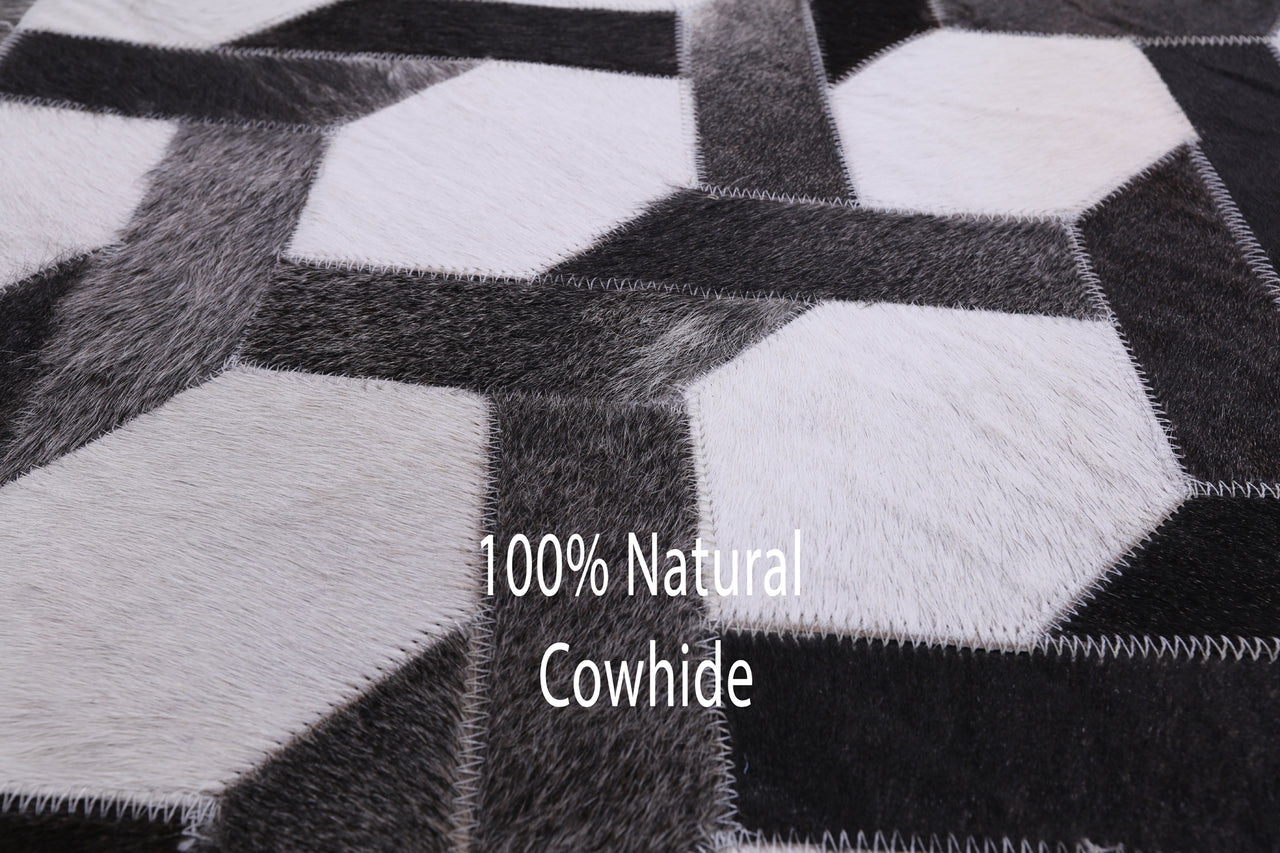 Grey & White Patchwork Cowhide Rug - 6' 0" x 9' 0"