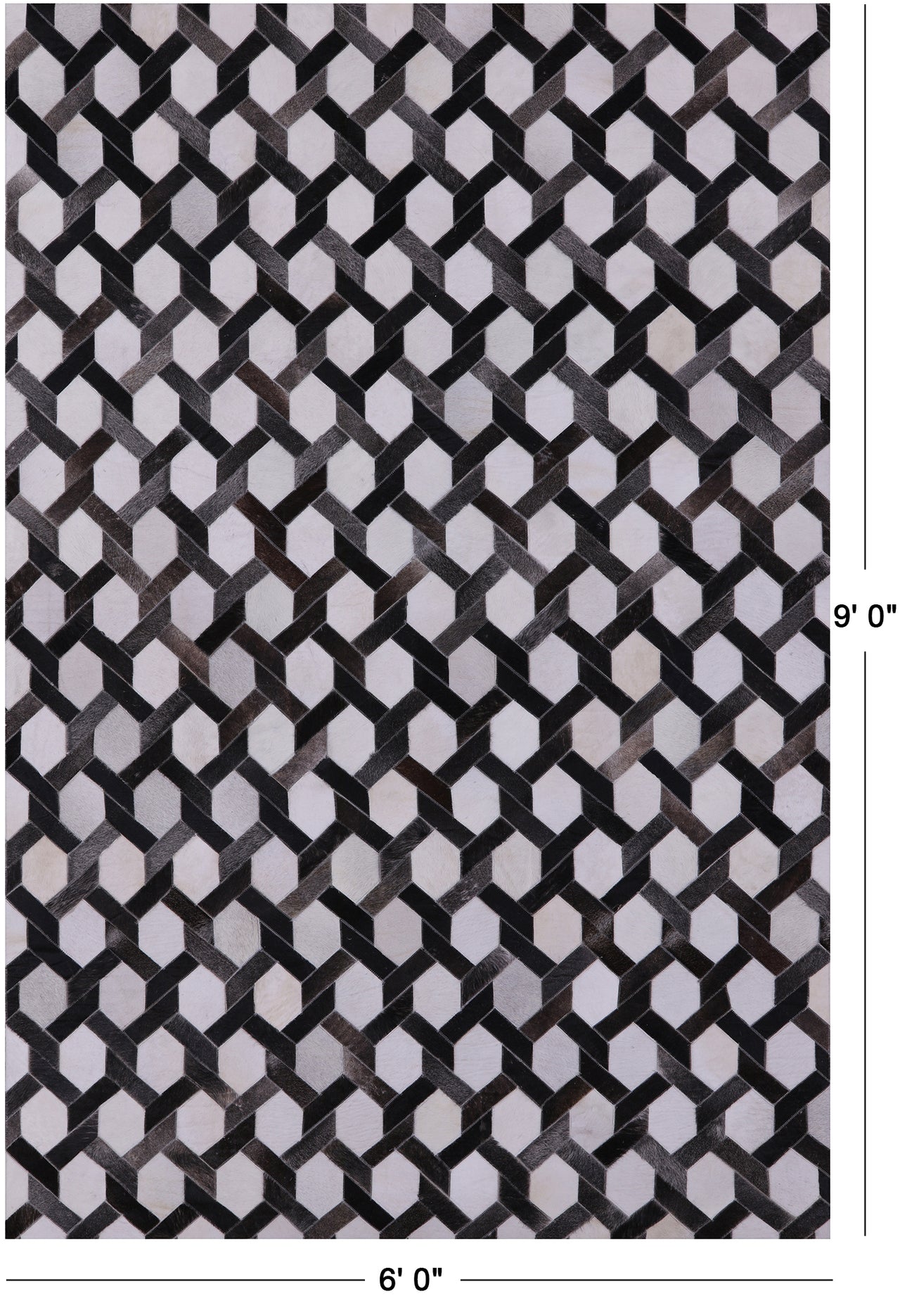 Grey & White Patchwork Natural Cowhide Rug - 6' 0" x 9' 0"