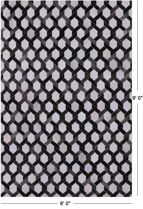 Grey & White Patchwork Natural Cowhide Rug - 6' 0