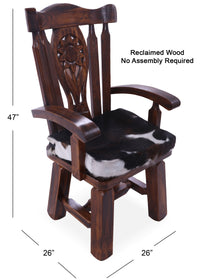 Thumbnail for Reclaimed Wood Chair Handcarved Back Sunflower Removable Hair-On Cowhide Pillow