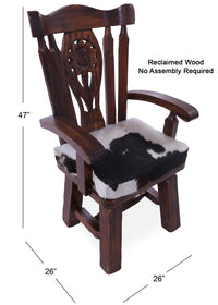 Thumbnail for Reclaimed Wood Chair Handcarved Back Sunflower Removable Hair-On Cowhide Pillow