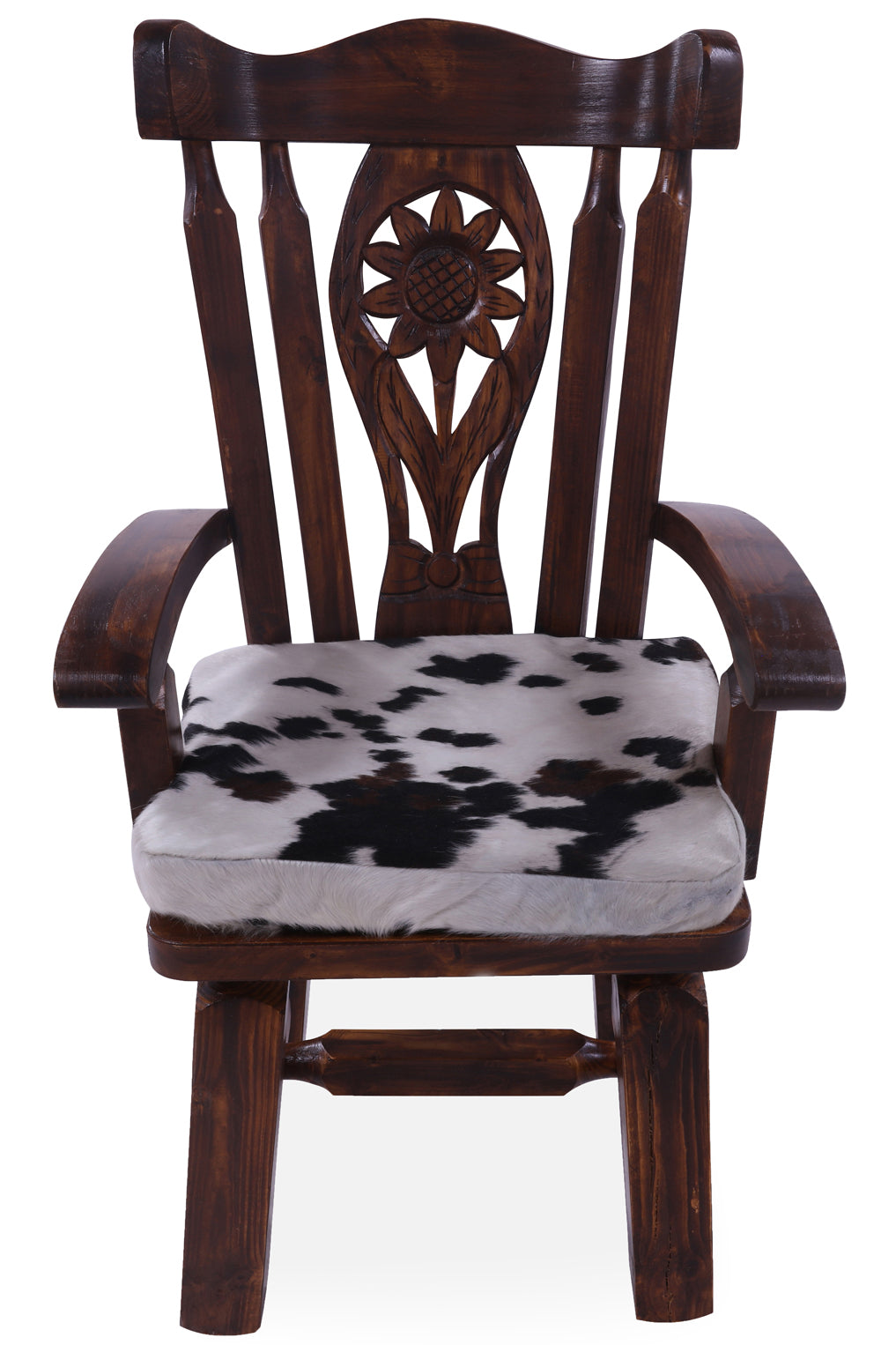 Reclaimed Wood Chair Handcarved Back Sunflower Removable Hair-On Cowhide Pillow