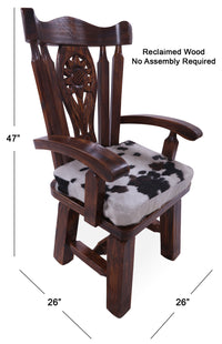 Thumbnail for Reclaimed Wood Chair Handcarved Back Sunflower Removable Hair-On Cowhide Pillow