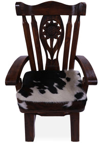 Thumbnail for Reclaimed Wood Chair Handcarved Back Sunflower Removable Hair-On Cowhide Pillow