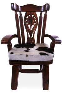 Thumbnail for Reclaimed Wood Chair Handcarved Back Sunflower Removable Hair-On Cowhide Pillow