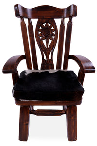 Thumbnail for Reclaimed Wood Chair Handcarved Back Sunflower Removable Hair-On Cowhide Pillow