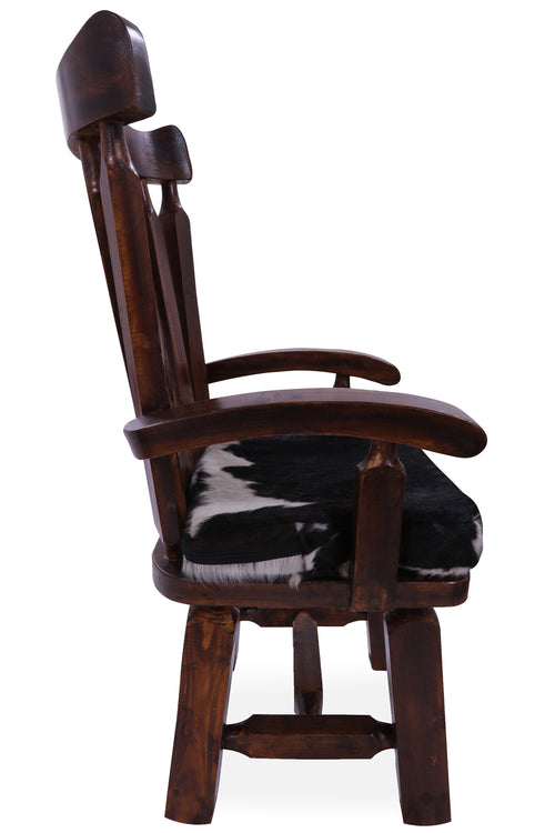 Reclaimed Wood Chair Handcarved Back Sunflower Removable Hair-On Cowhide Pillow