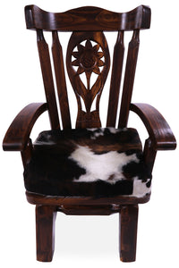 Thumbnail for Reclaimed Wood Chair Handcarved Back Sunflower Removable Hair-On Cowhide Pillow