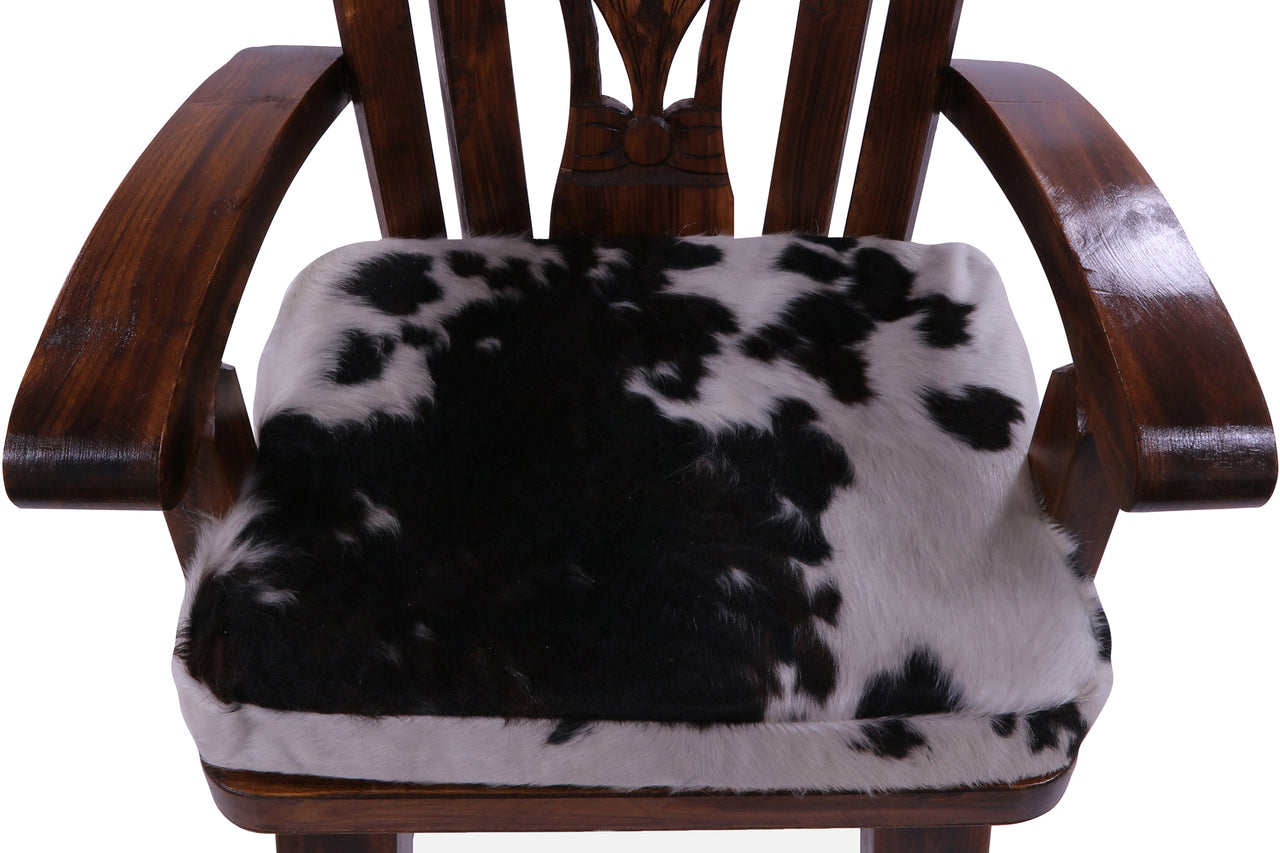 Reclaimed Wood Chair Handcarved Back Sunflower Removable Hair-On Cowhide Pillow