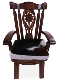 Thumbnail for Reclaimed Wood Chair Handcarved Back Sunflower Removable Hair-On Cowhide Pillow