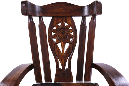 Reclaimed Wood Chair Handcarved Back Sunflower Removable Hair-On Cowhide Pillow