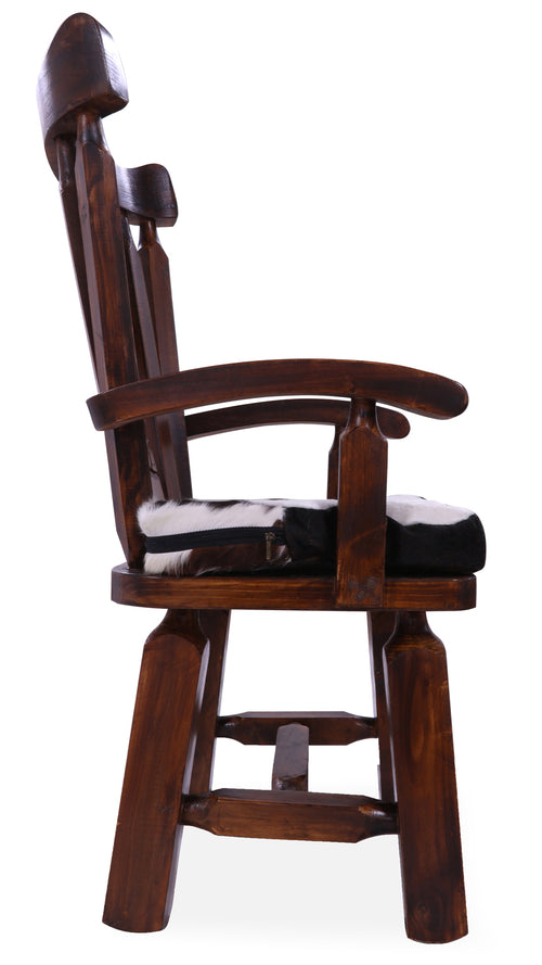 Reclaimed Wood Chair Handcarved Back Sunflower Removable Hair-On Cowhide Pillow